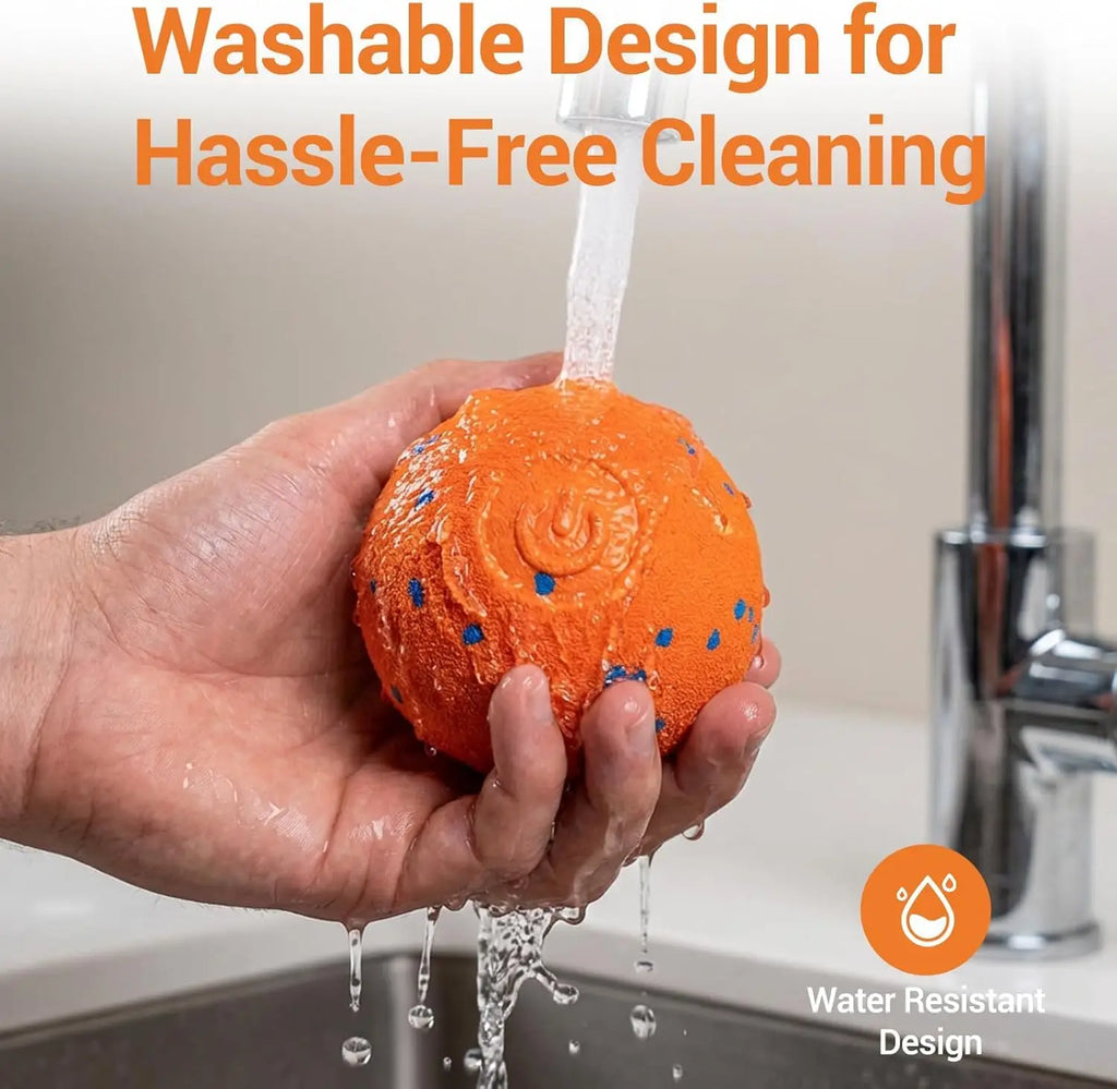 Rinsing the exterior of the orange covered ball