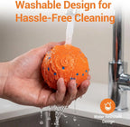 Rinsing the exterior of the orange covered ball