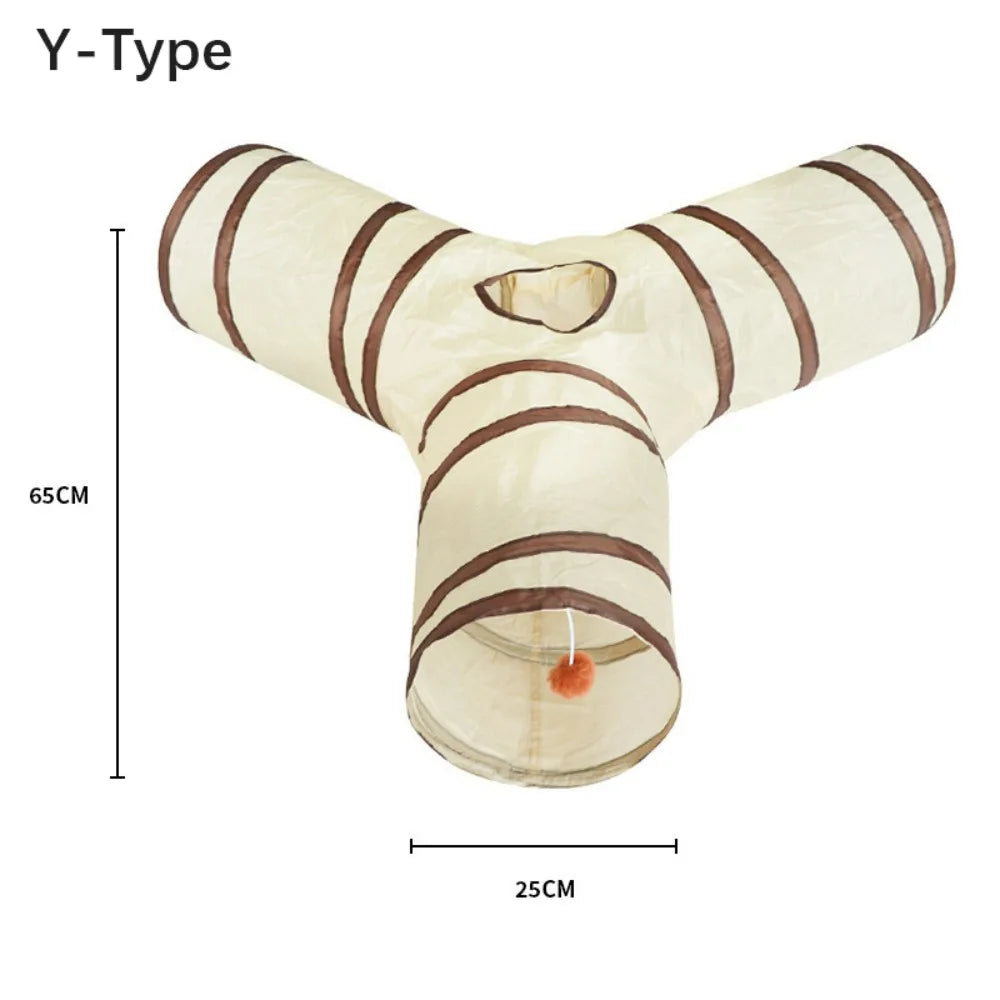 Beige and brown Y-shaped cat tunnel measuring 65 cm
