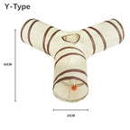 Beige and brown Y-shaped cat tunnel measuring 65 cm