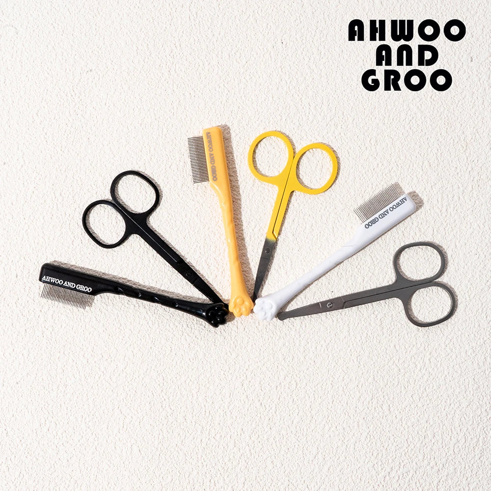 Black and yellow pet face comb and scissors sets