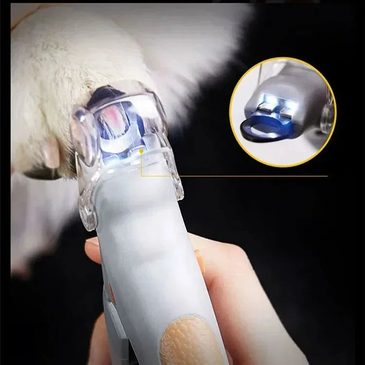 LED and magnifying guard over a light-colored pet nail