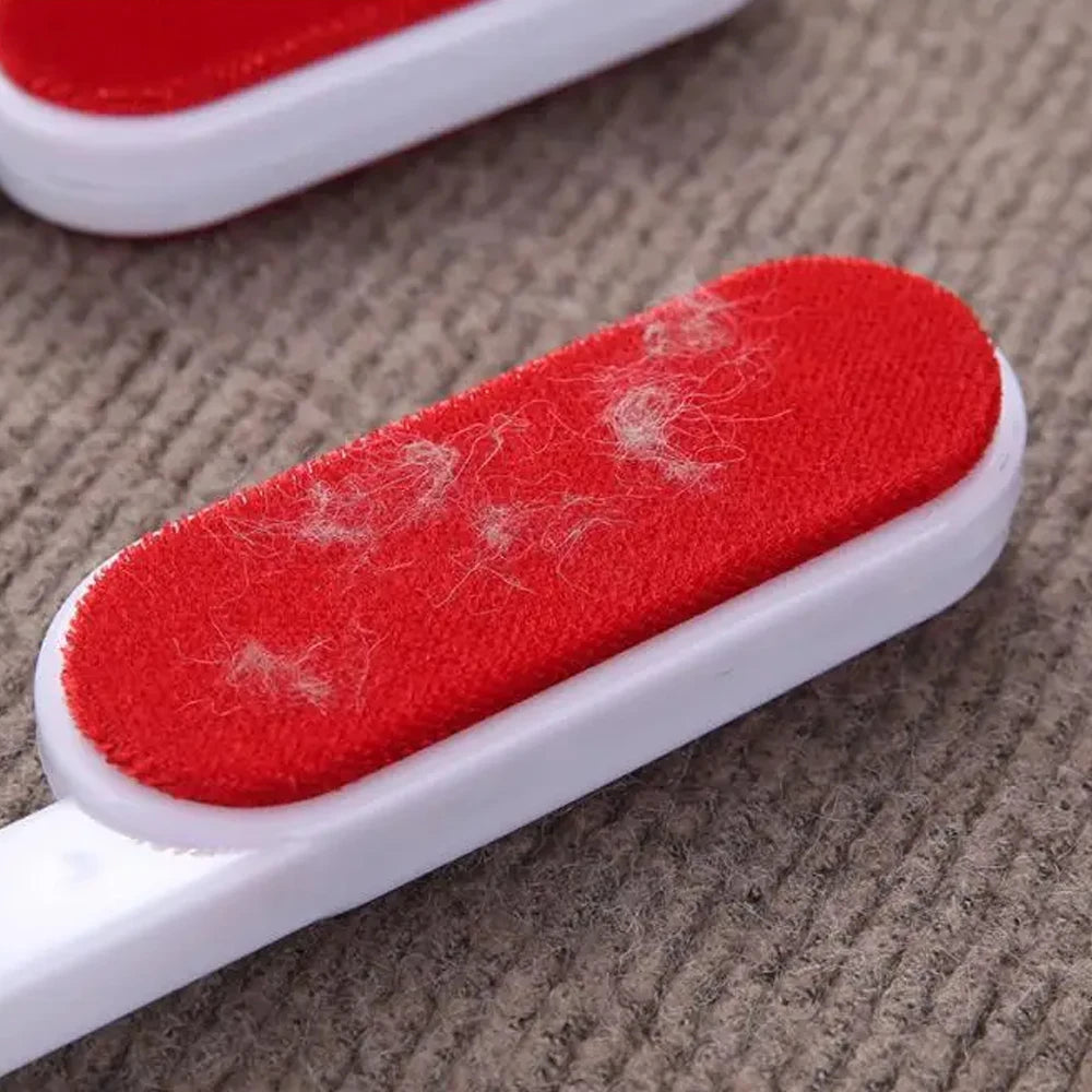 Close view of pet hair on the red brush face