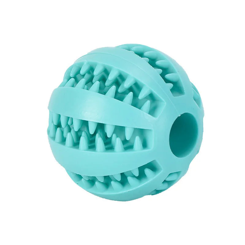 Light blue rubber treat-dispensing dog ball
