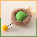 Green motion-activated smart cat ball with plush cover and pom-pom
