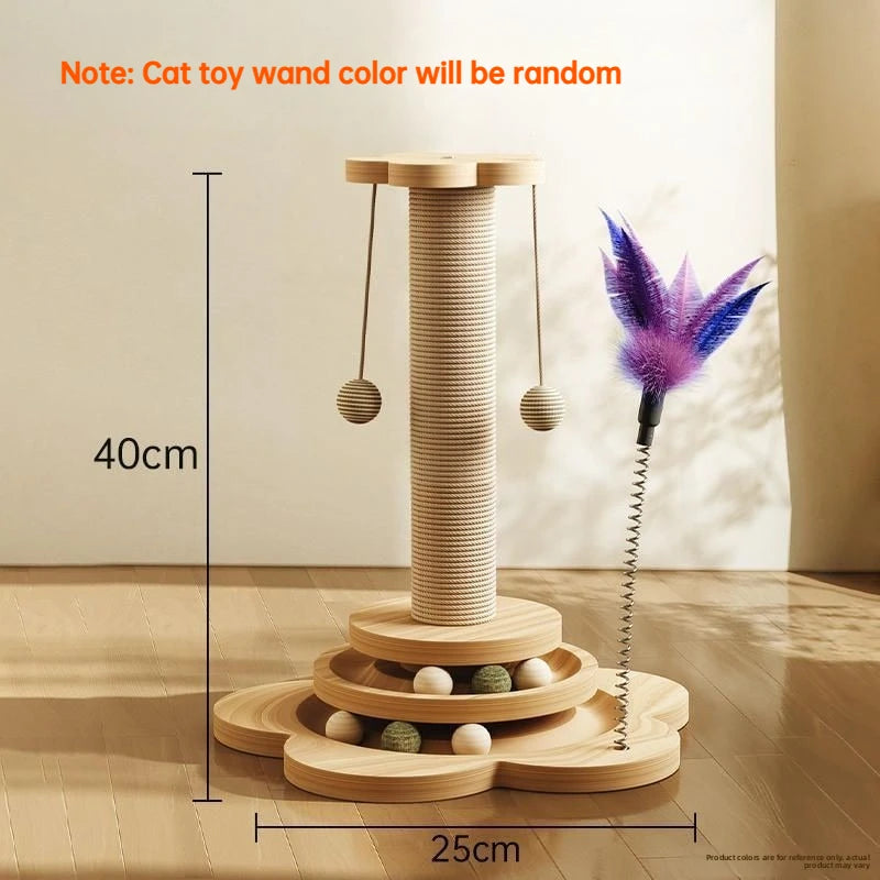Wooden Activity Cat Scratcher with Ball Tracks - Without Catnip Ball / 40 cm