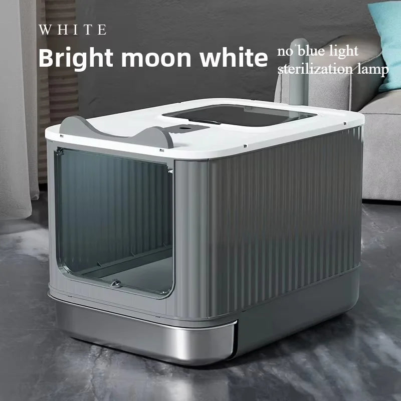 White-trim enclosed cat litter box