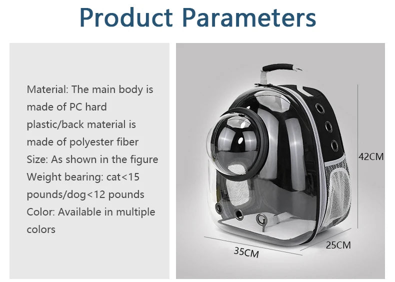 Carrier material, dimensions, and suggested pet-weight guide