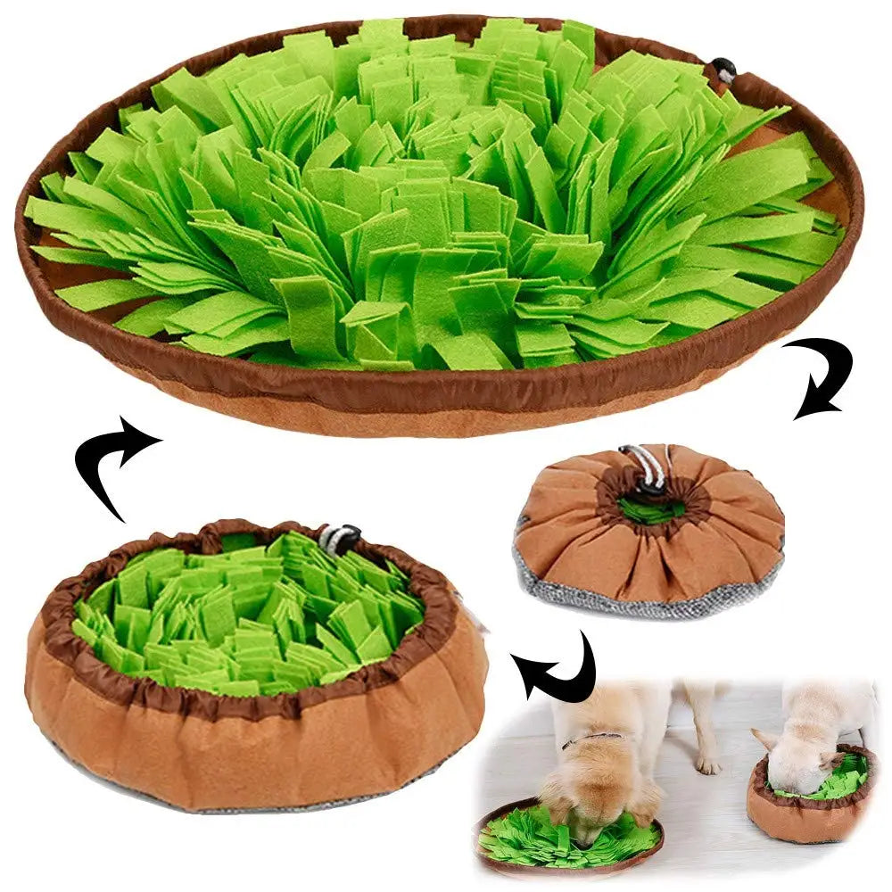 Collapsible Round Snuffle Mat — Brown & Green