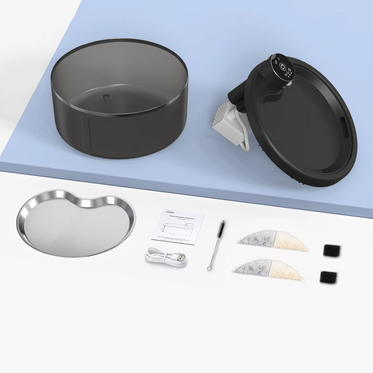 Pet fountain components and filtration path