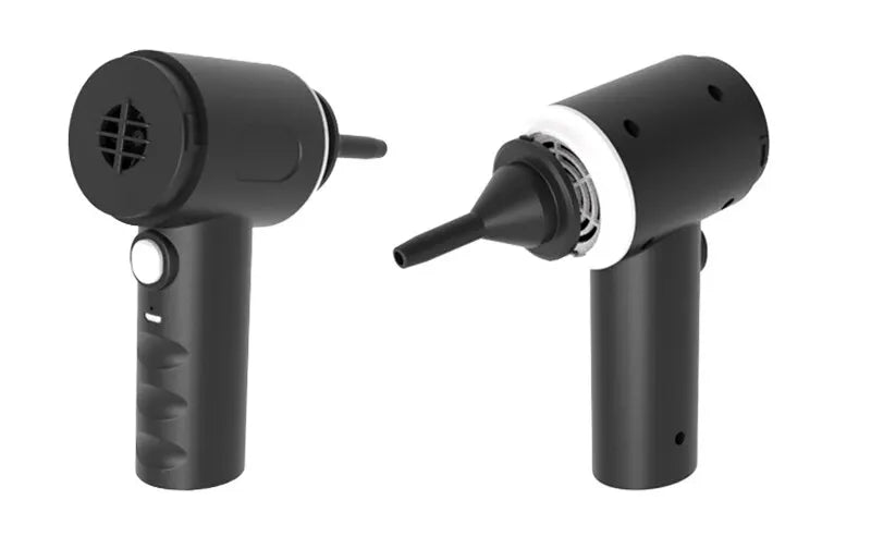 Black handheld vacuum in suction and blower configurations