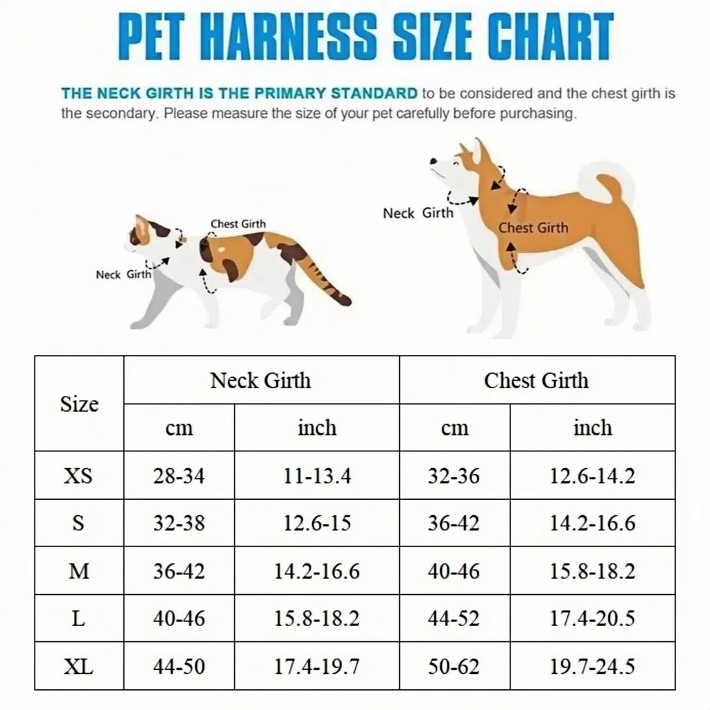 Bear-detail pet harness size chart