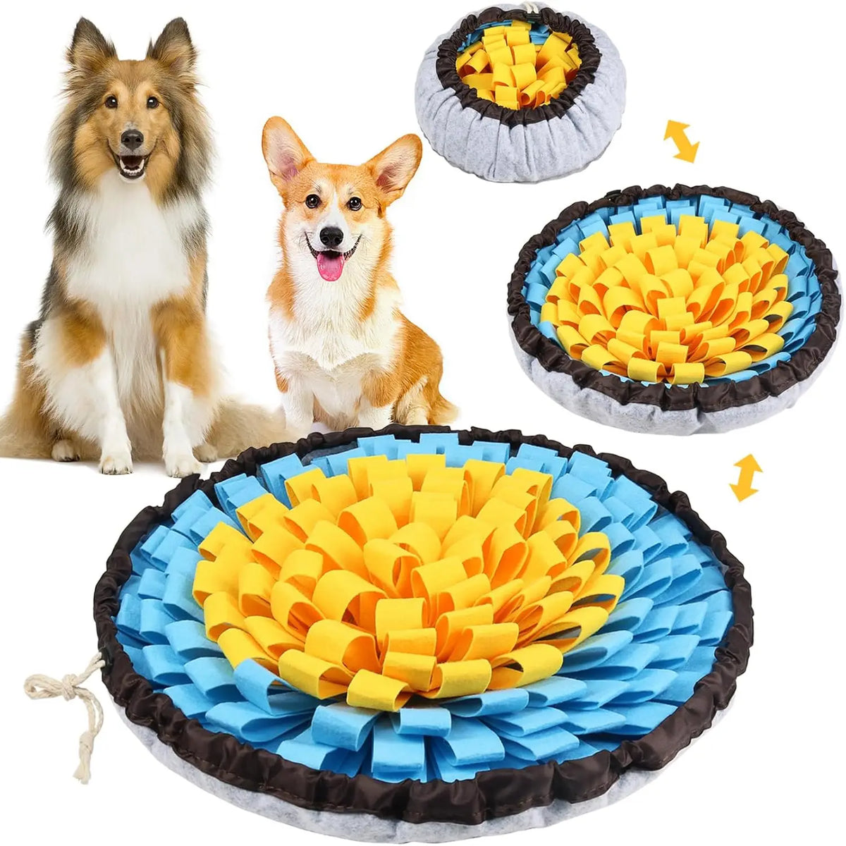 Adjustable Round Snuffle Mat — Yellow & Blue