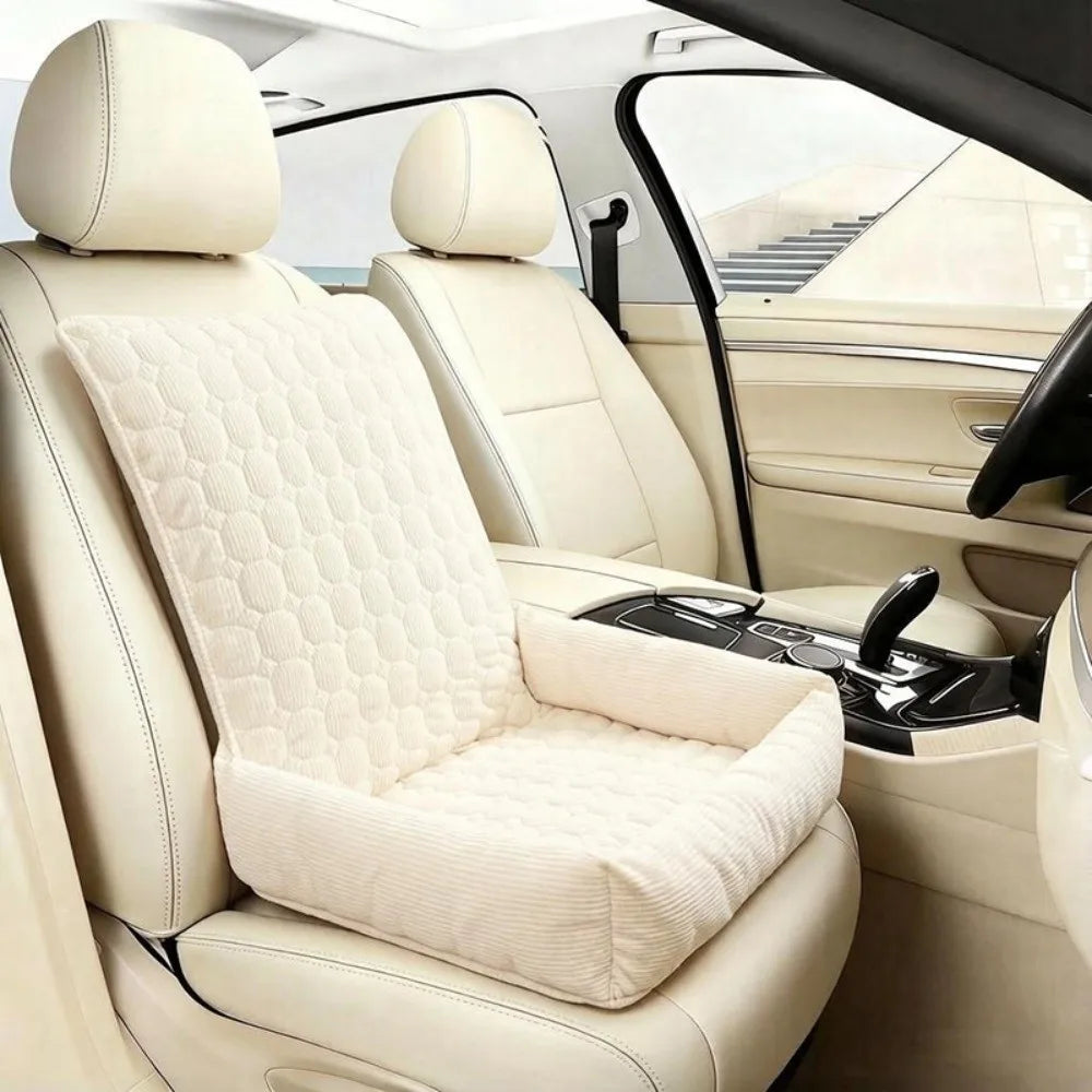 Beige padded single-seat pet car bed