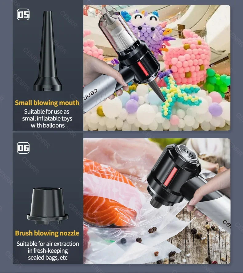 Handheld unit demonstrating blowing function