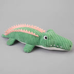 Green corduroy crocodile squeaky dog toy