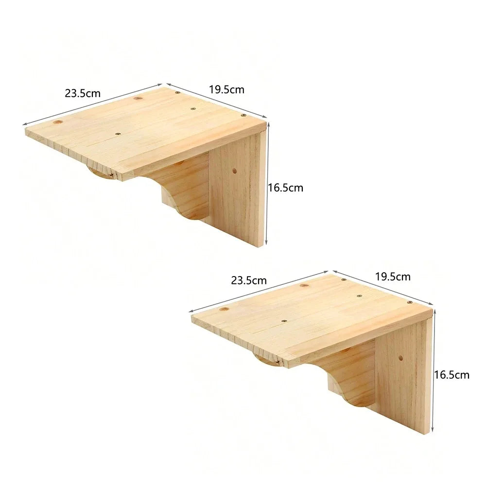 Natural Wood Cat Wall Furniture — 2 Wood Steps