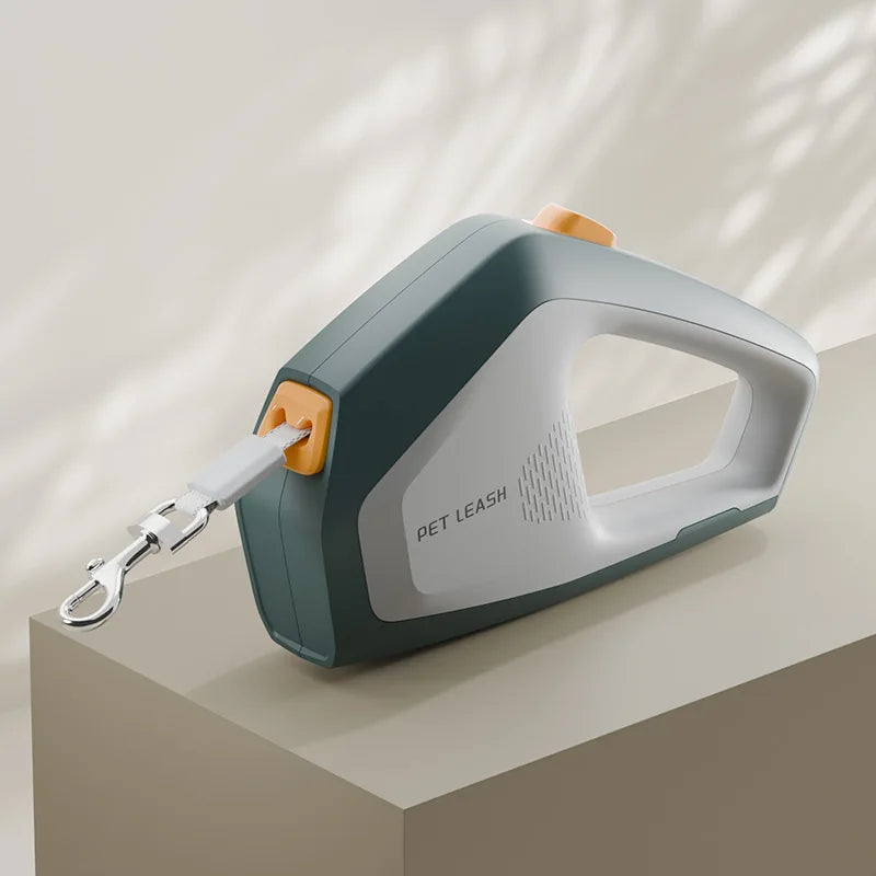 Greenish Gray Three-Position Brake Retractable Dog Leash