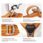 Metal leash rings and reflective webbing details