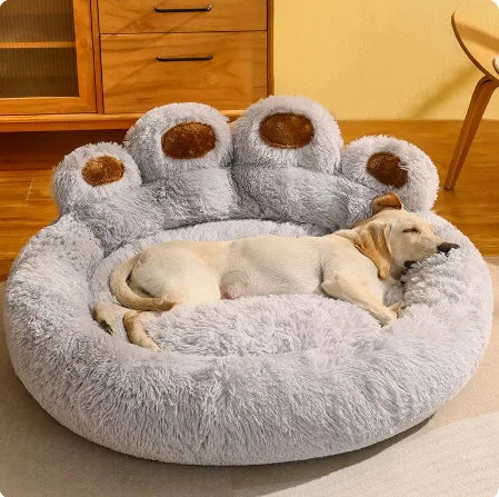 Paw-Shaped Plush Pet Bed — Gray
