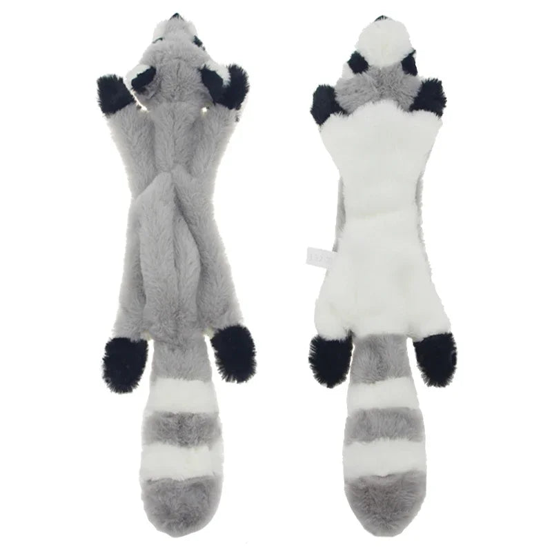 Gray raccoon stuffing-free squeaky dog toy
