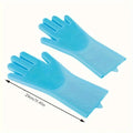 Blue silicone bathing gloves with 11-inch length