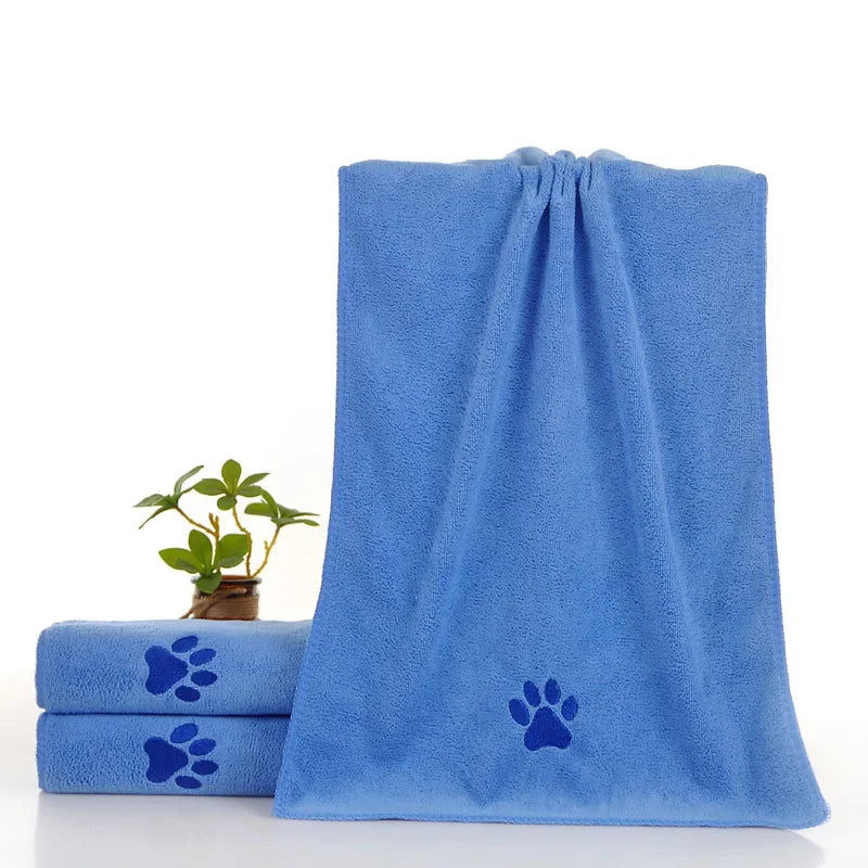 Microfiber Paw-Print Pet Towel - Blue