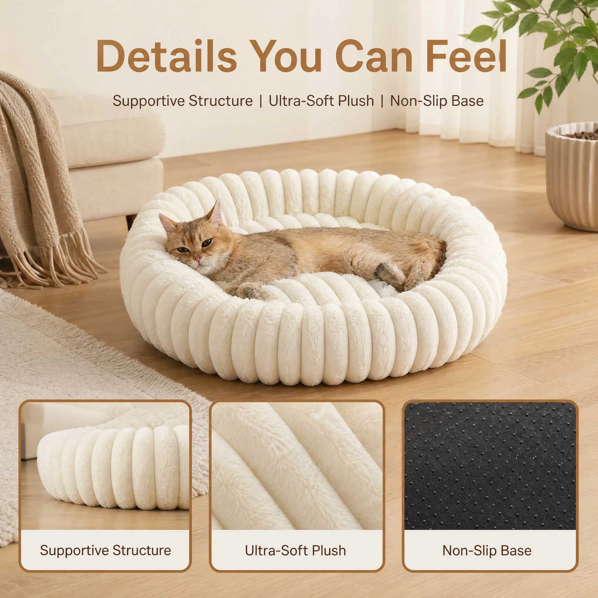 Ribbed Plush Donut Pet Bed