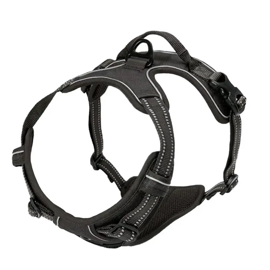 Black reflective dual-clip dog harness