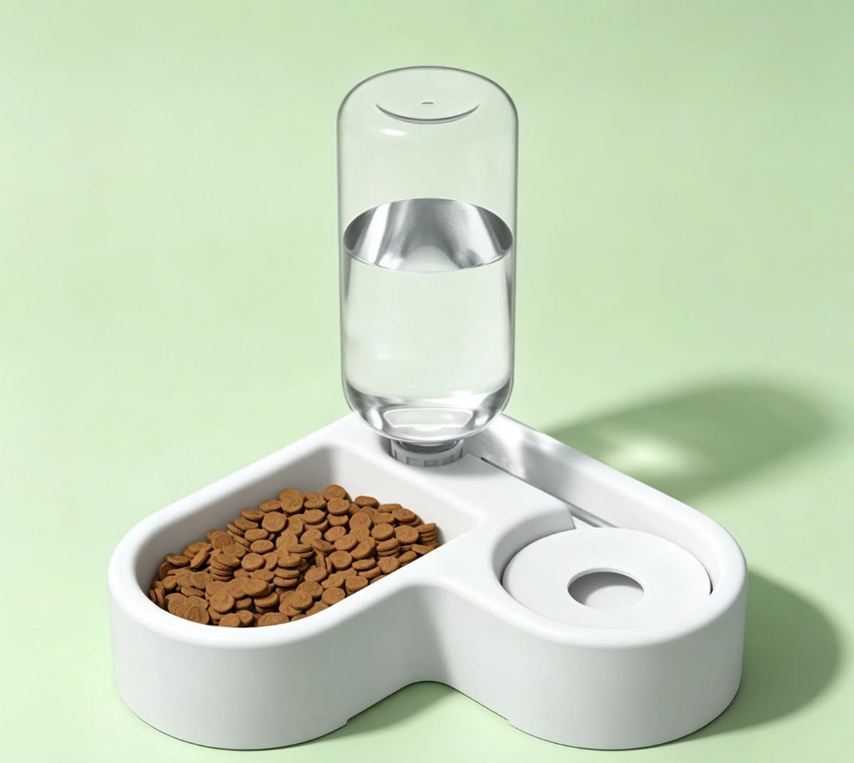 White heart-shaped gravity water and food bowl