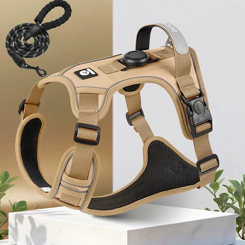 Reflective tracker-holder dog harness with optional leash