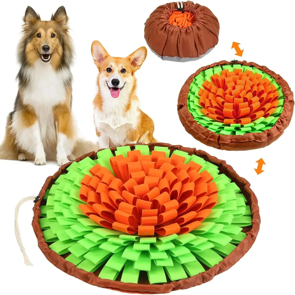 Collapsible Round Snuffle Mat — Orange & Green
