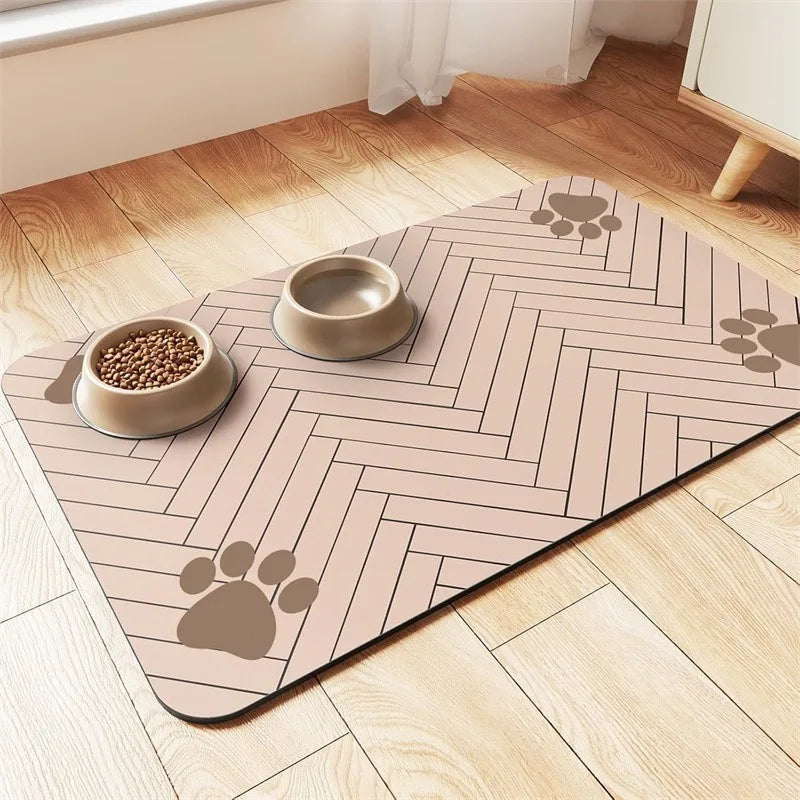 Blush Herringbone quick-dry pet feeding mat