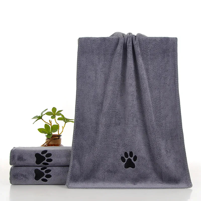 Microfiber Paw-Print Pet Towel - Gray