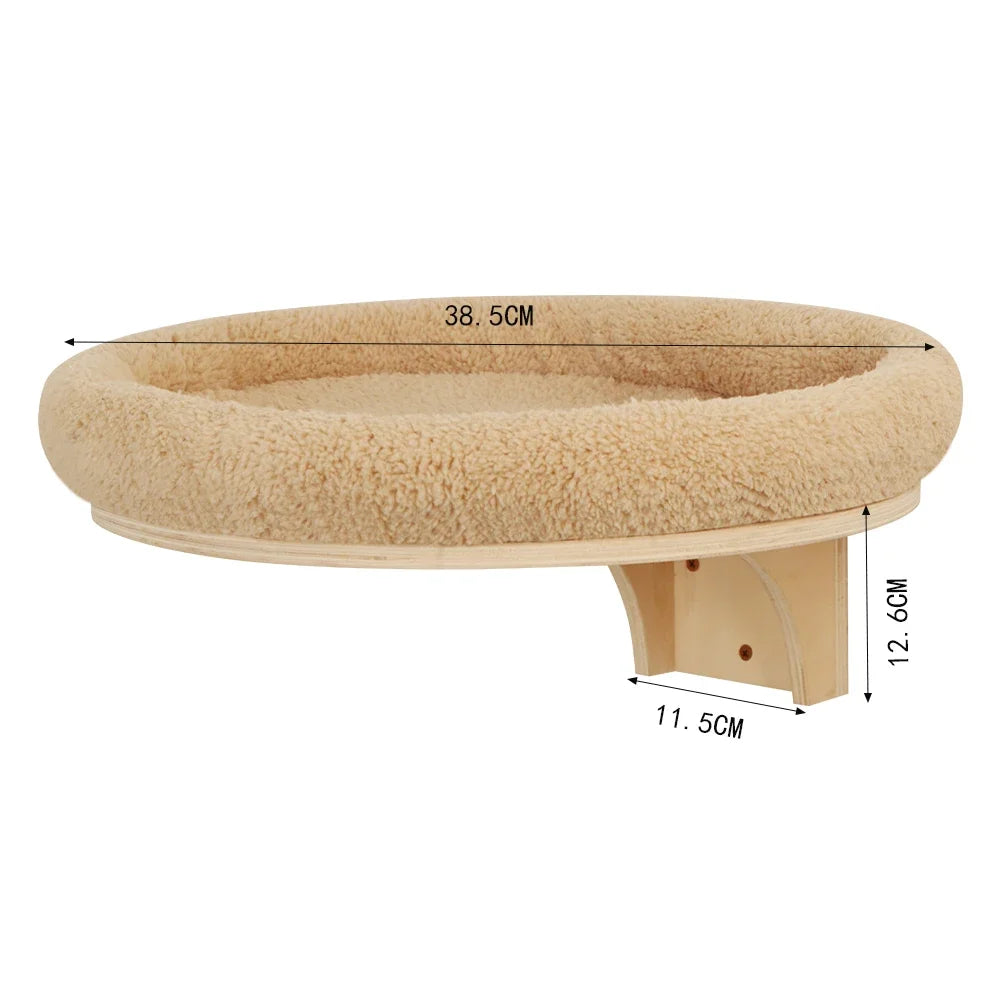 Cream Plush Wall-Mounted Cat Perch