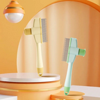 Green and yellow grooming combs displayed upright