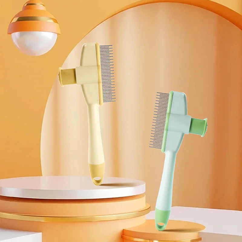 Green and yellow grooming combs displayed upright