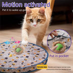 Cat waking a green smart ball through an opening in the pouch