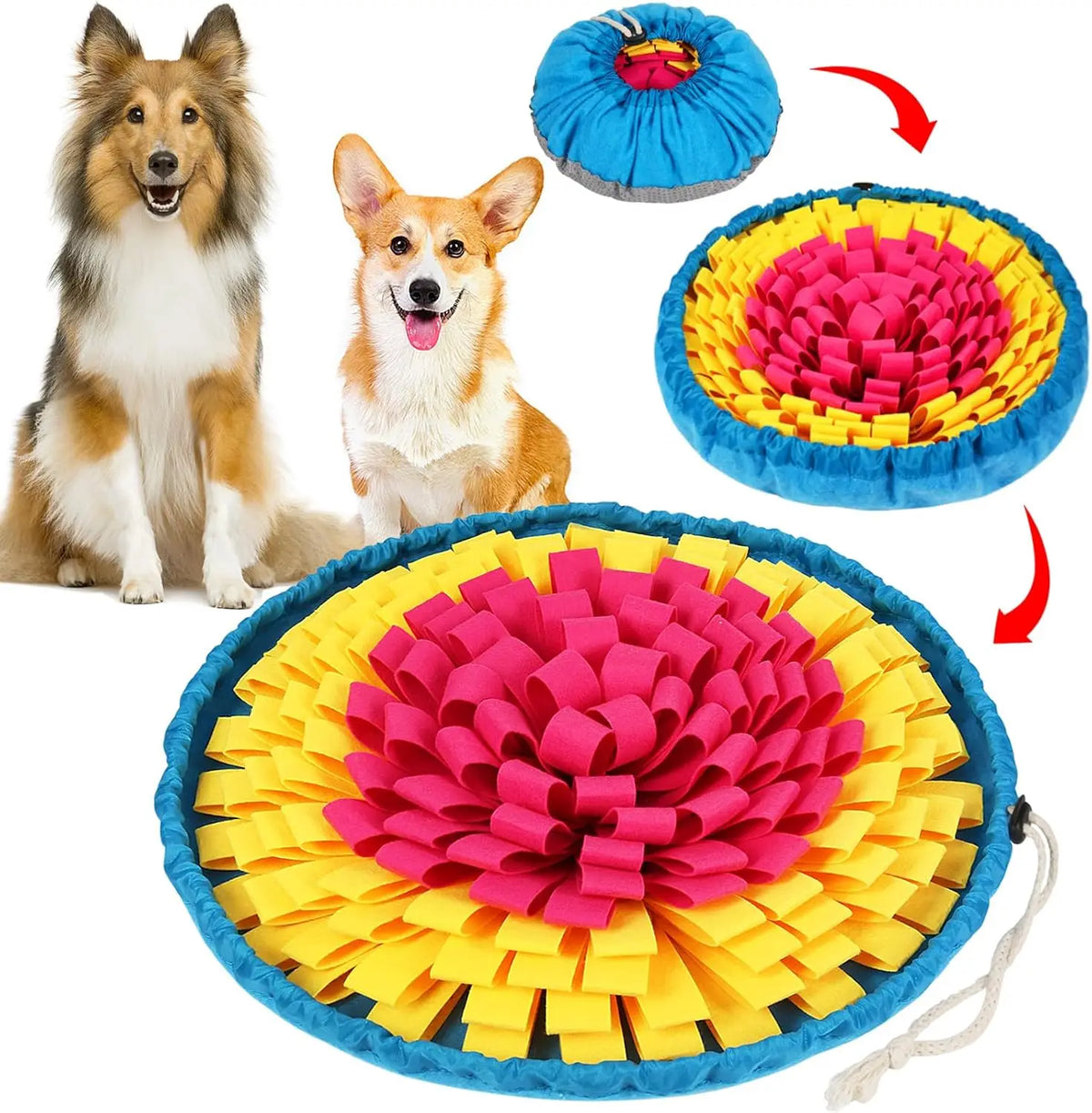Adjustable Round Snuffle Mat — Rose & Yellow
