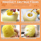 Four steps for filling and using the shampoo-dispensing bath brush