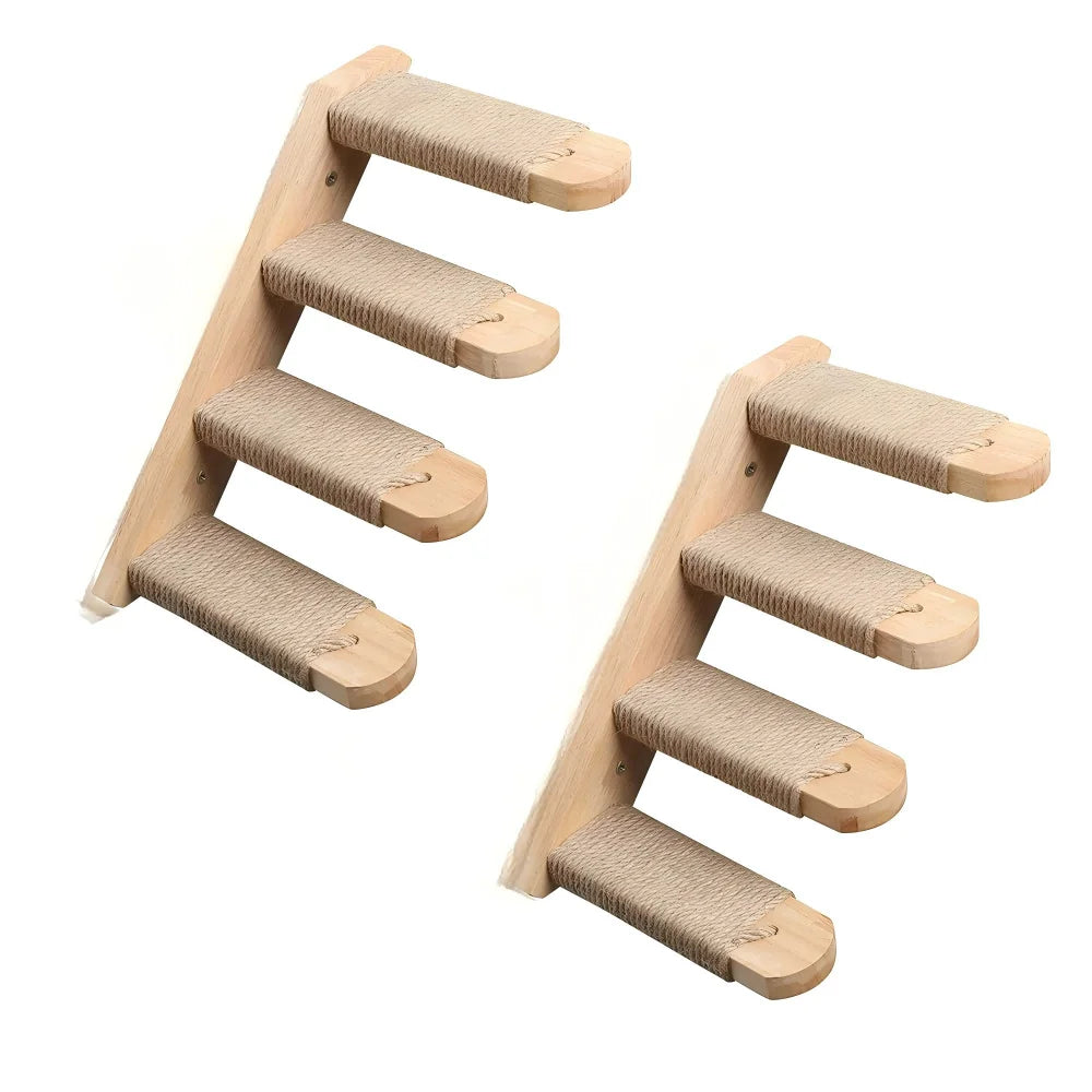 Natural Wood Cat Wall Furniture — 4-Step Ladder