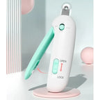 Mint cat nail clipper open beside the sliding handle lock
