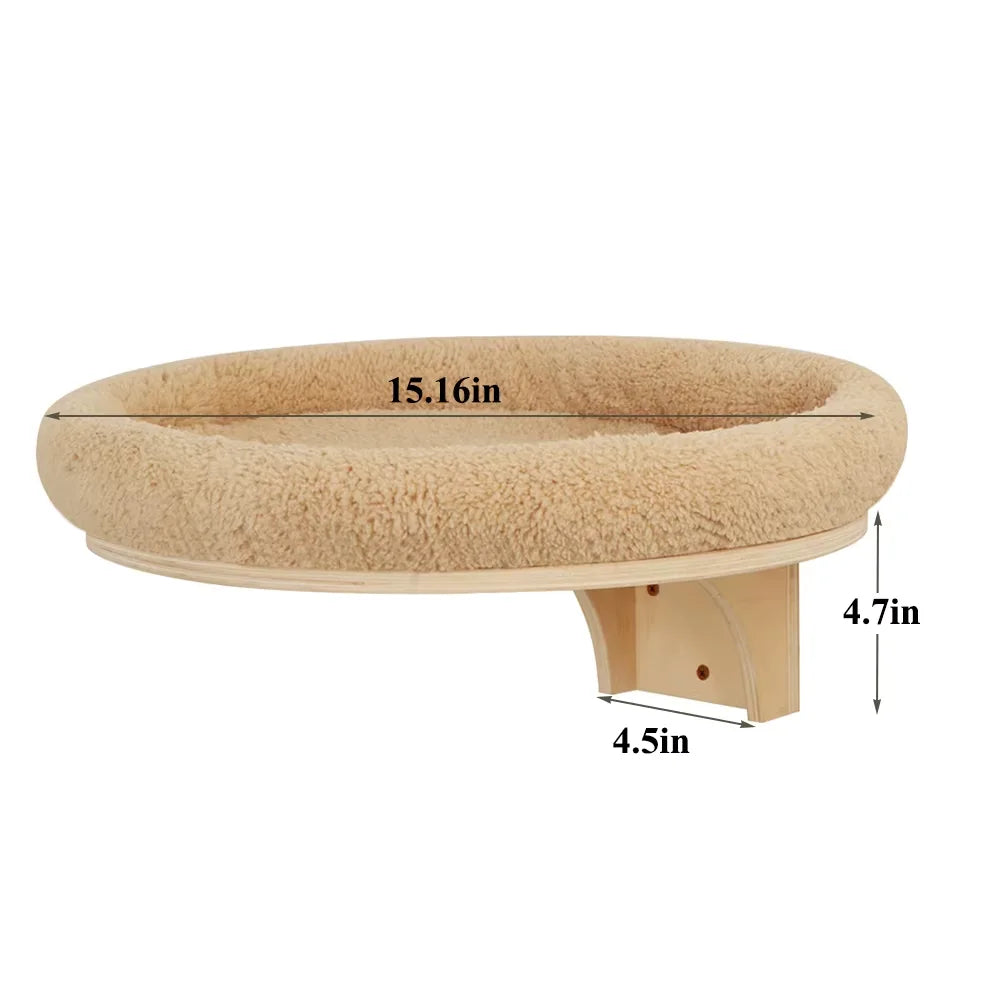 Pine wall-mounted cat hammock with plush bed