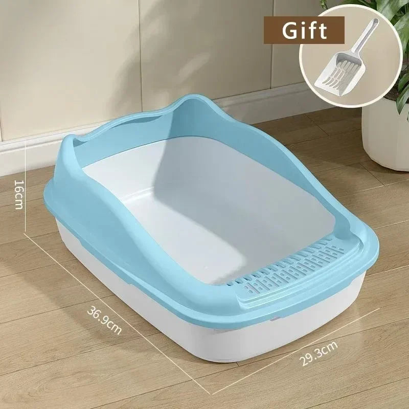 Blue high-sided open cat litter box