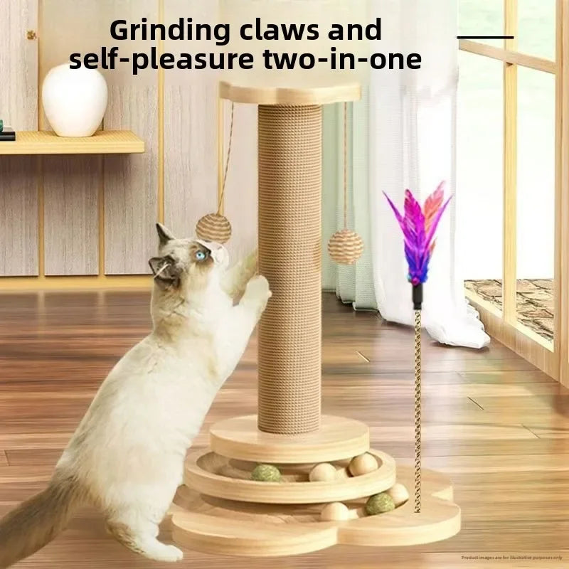 Wooden Activity Cat Scratcher with Ball Tracks