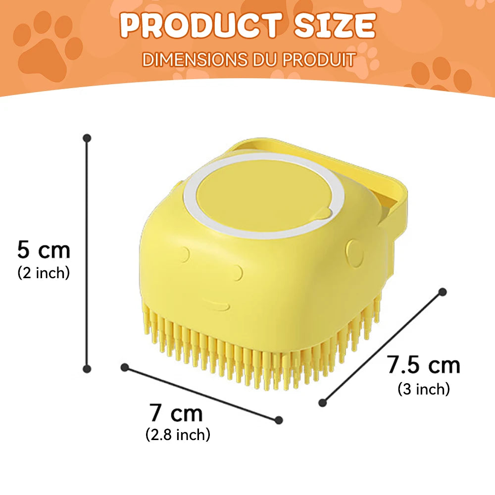 Pet bath brush dimensions, 3.0 by 2.8 by 2.0 inches