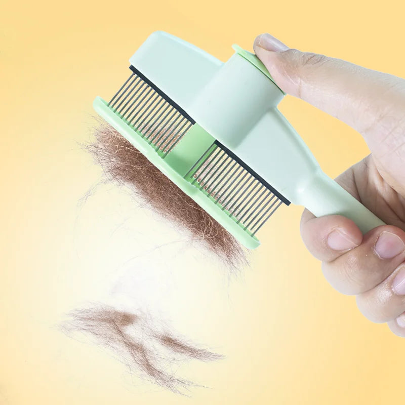 Wide metal comb teeth lifting loose pet hair