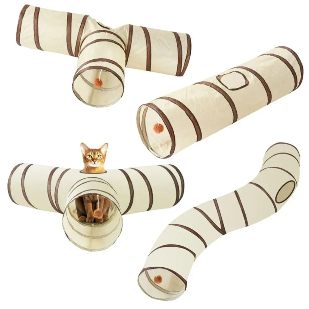 Beige and brown cat tunnel configuration overview