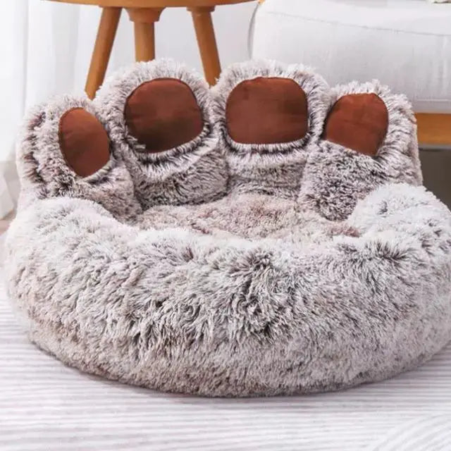 Paw-Shaped Plush Pet Bed — Brown