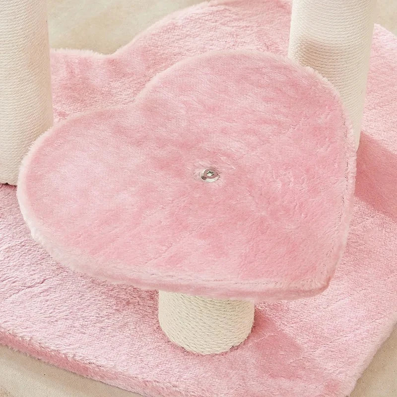 Close view of a pink plush heart platform